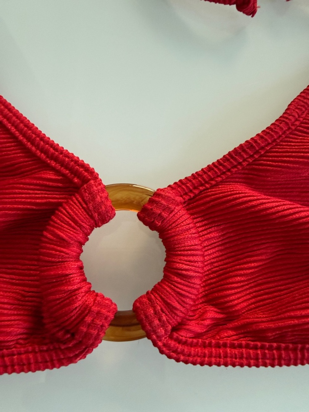 Women’s Red Ring-Accent Ribbed Triangle Bikini - Picture 3 of 3